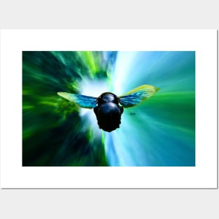 The blue bee facing the green hole of hope / Swiss Artwork Photography Posters and Art